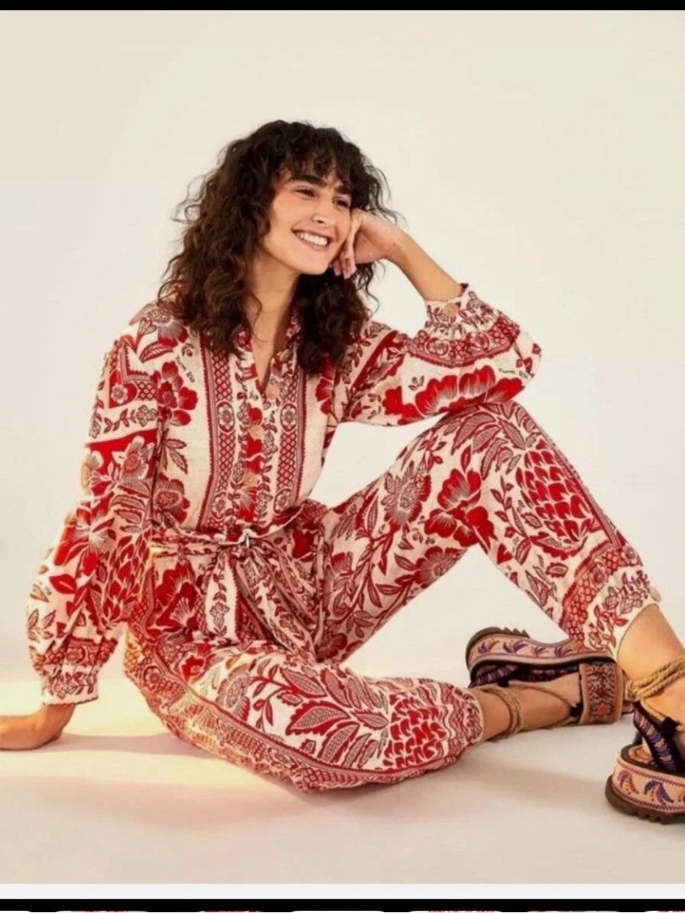 Farm Rio Red Floral Tie-Waist Women’s Jumpsuit